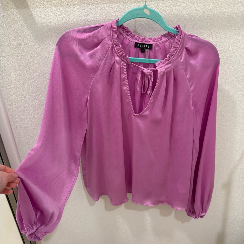 1STATE Purple and Pink Tie Front Relaxed Blouse